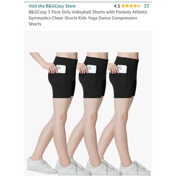 🖤 B&G Cozy 3-Pack Girls' Athletic Compression Shorts w/ Pockets – Medium (8) - Picture 1 of 10